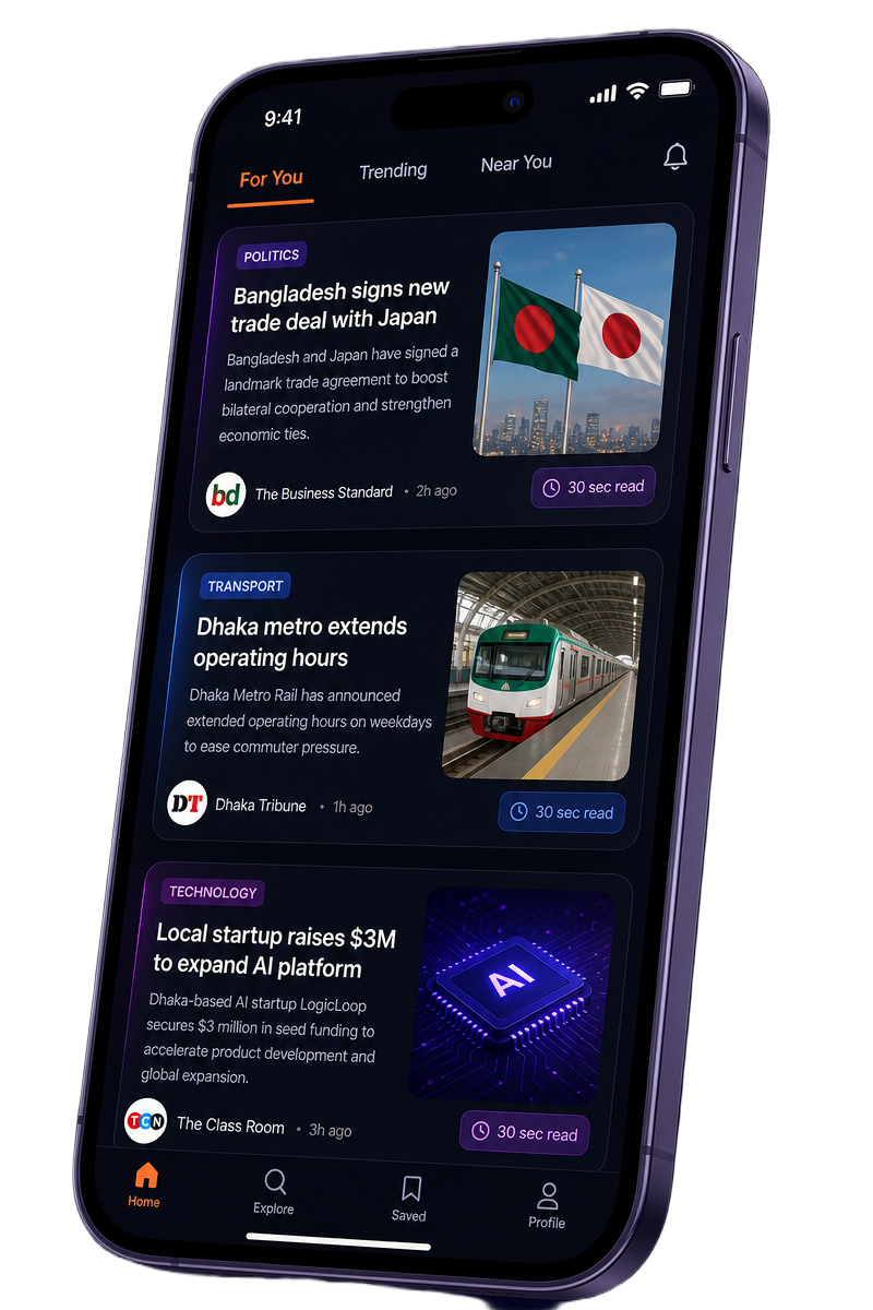 Breef app showing an AI-summarized news feed on a phone